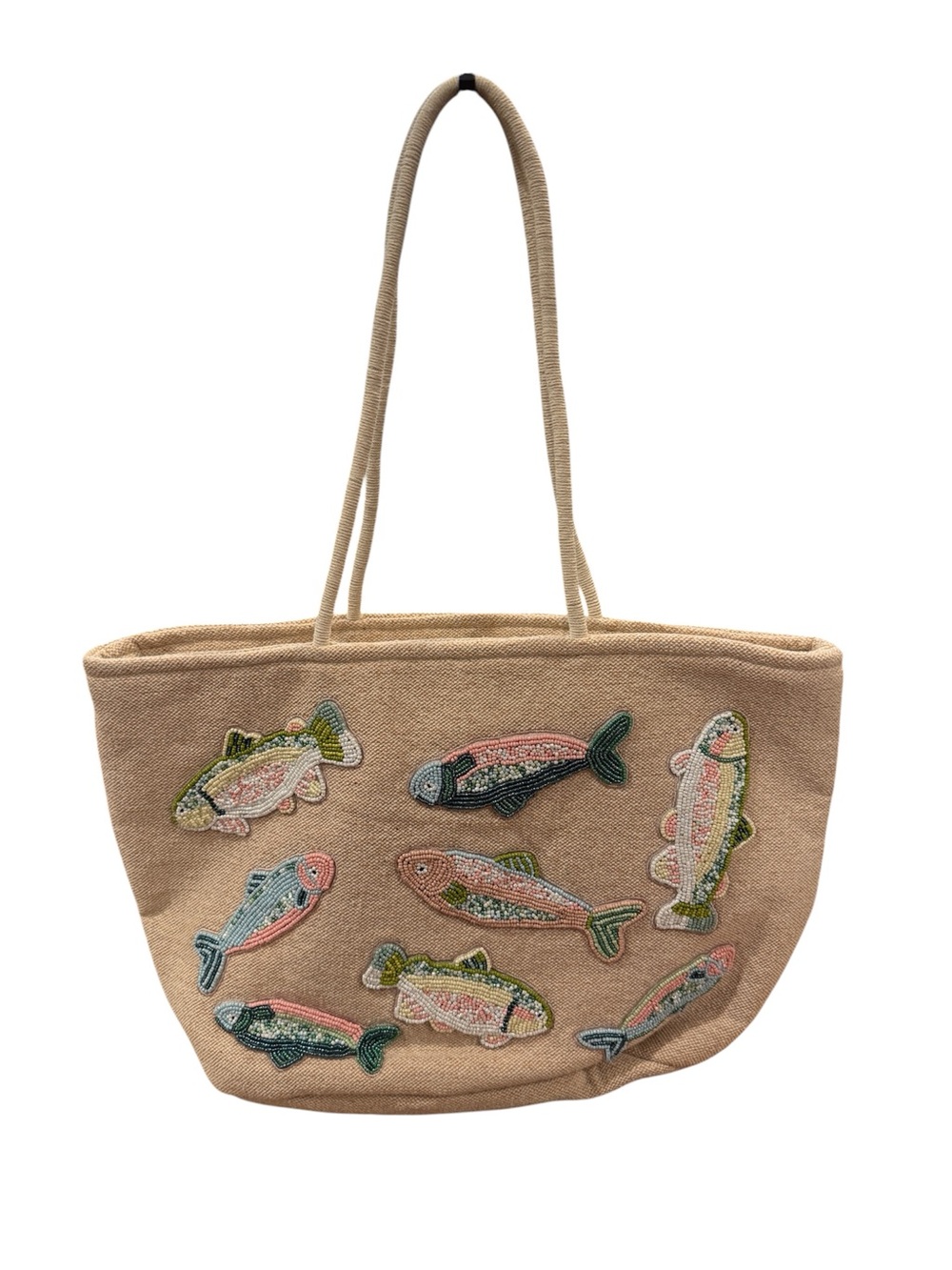 Viral Beaded Pastel Fish Tote Bag Coastal Nautical Shoulder Purse Made In India
